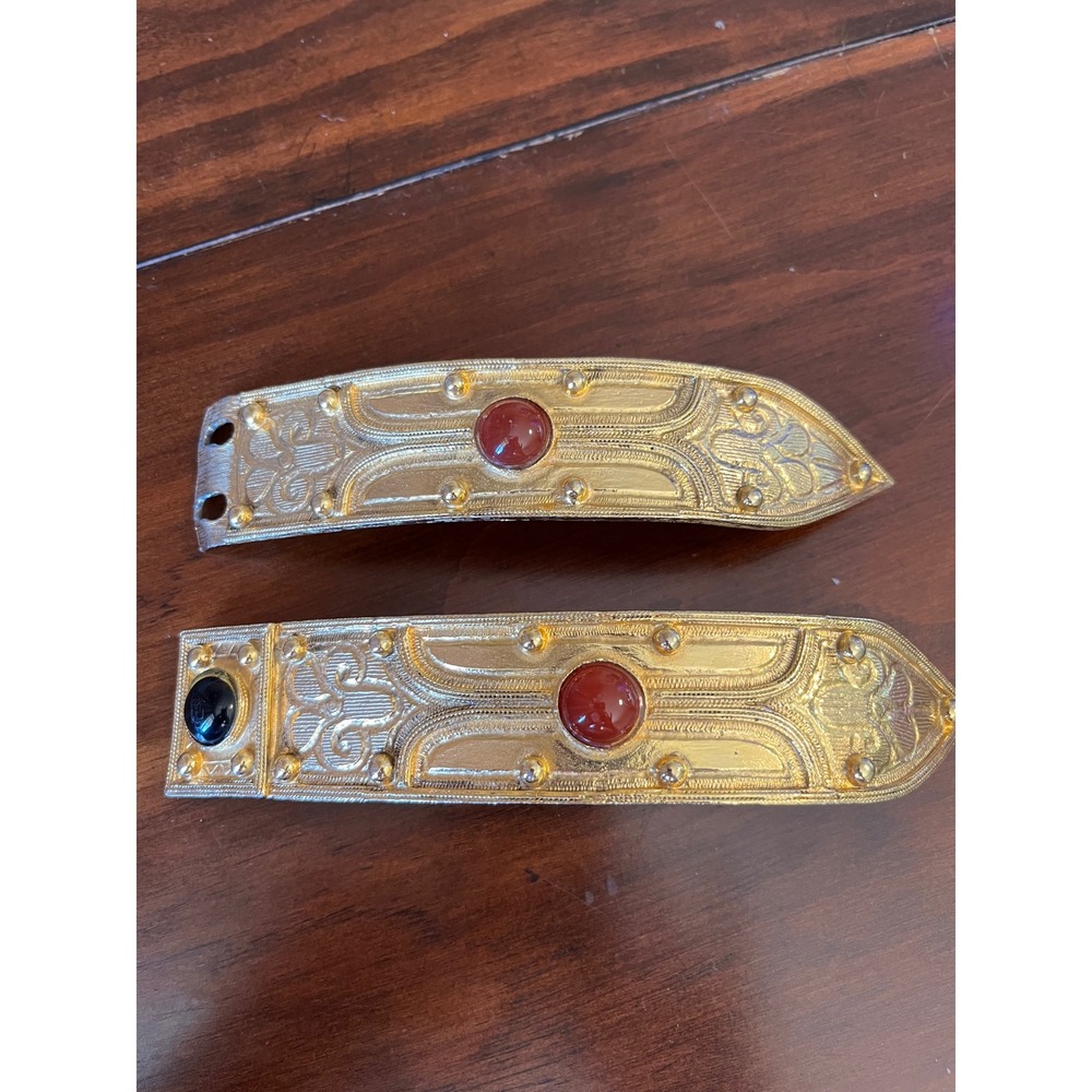 Vintage Accessocraft NYC Etruscan Revival Gold Tone Cabochon Belt Buckle Set